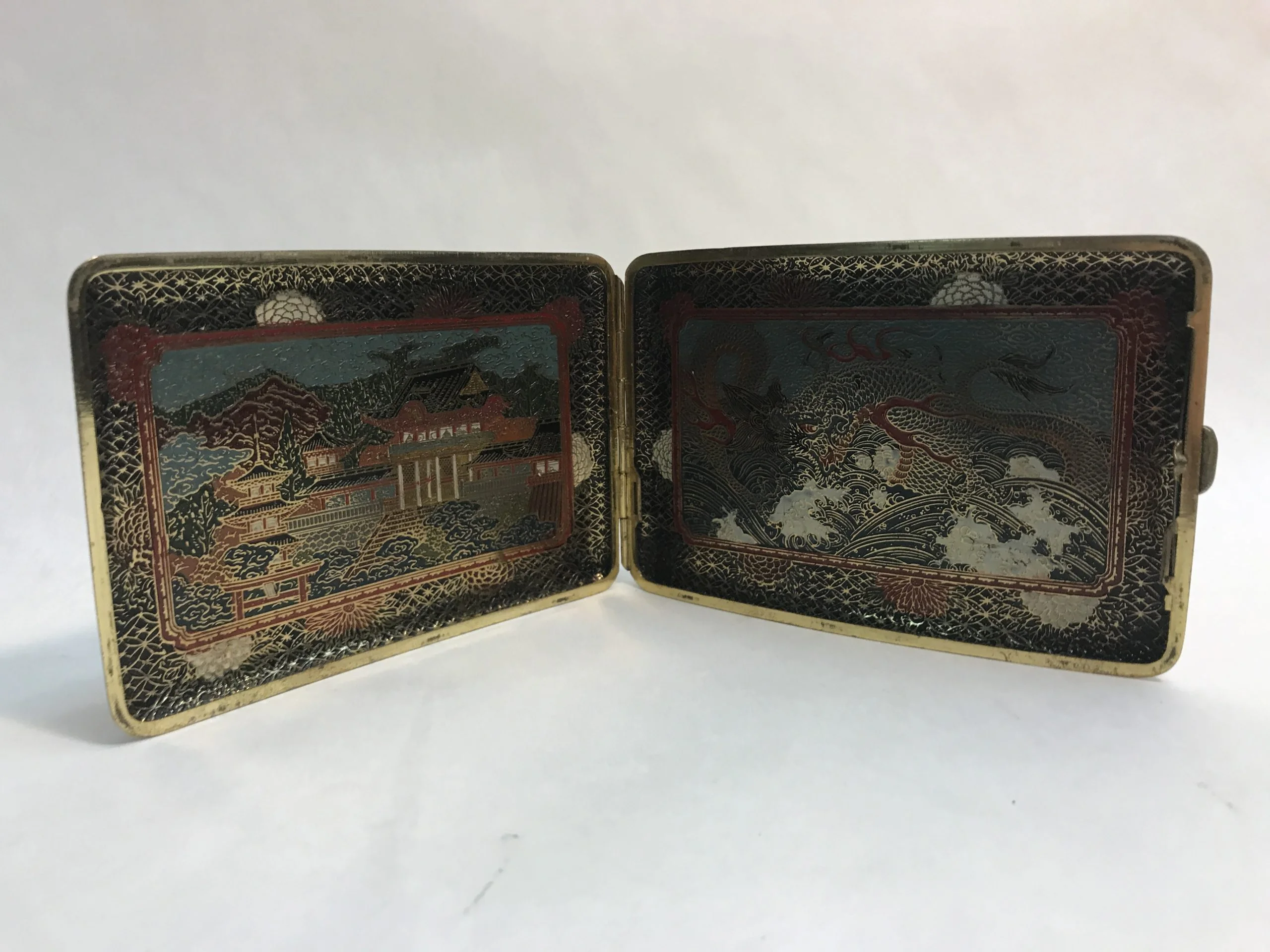 Sterling silver and cloisonné Japanese cigarette case 1