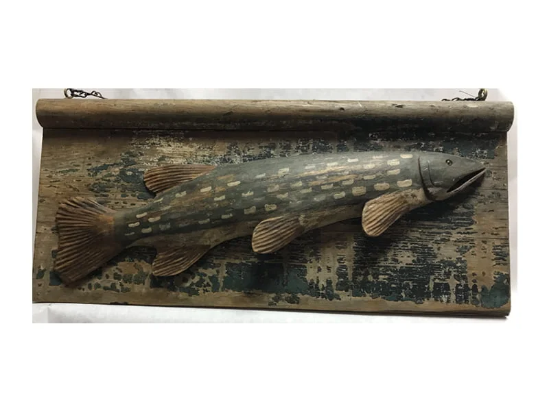 Folk art, carved wood hand painted fish