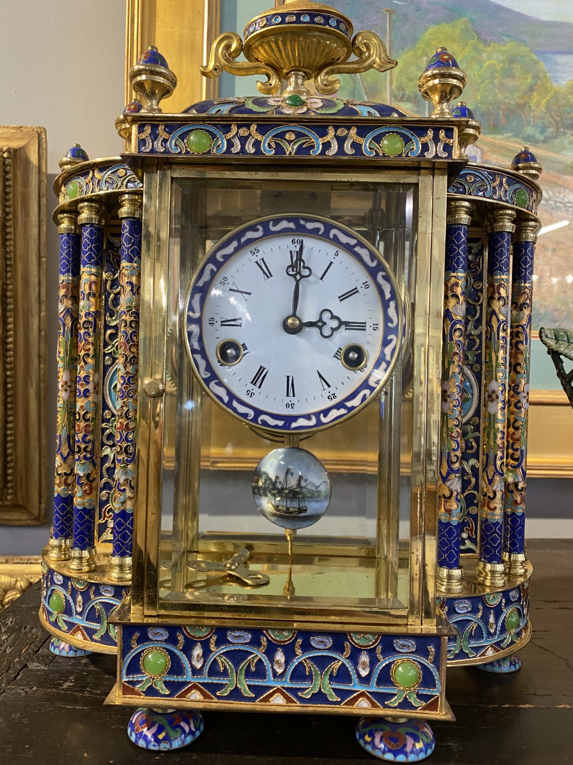 Large Chinese Cloisonné Mantle Clock Branford Antiques & Home Design